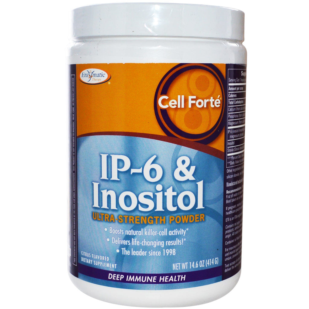 Terapia enzimatica, Cell Forte, IP-6 e inositolo, polvere ultra resistente, aromatizzata agli agrumi, 414 g (14,6 once)