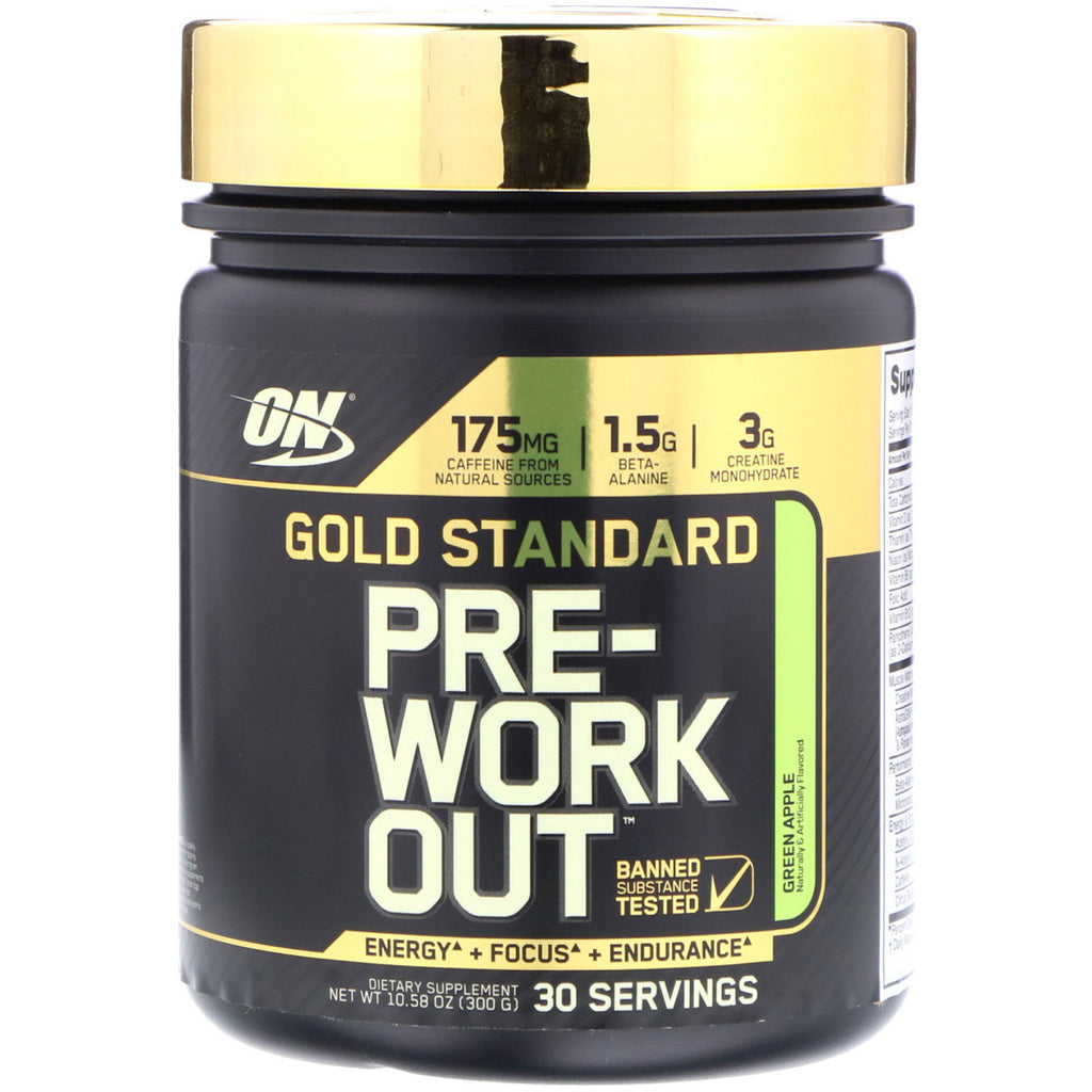 Optimale voeding, Gouden Standaard, Pre-workout, Groene Appel, 10.58 oz (300 g)