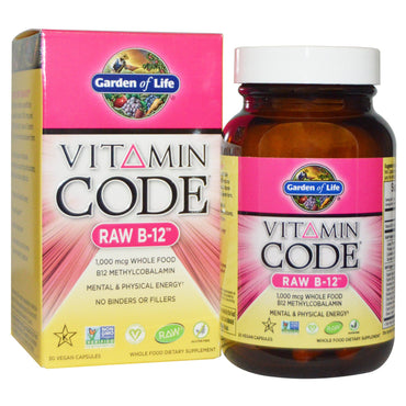 Garden of Life, Código de vitaminas, B-12 cruda, 30 cápsulas veganas