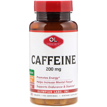 Olympian Labs Inc., cafeïne, 200 mg, 100 tabletten