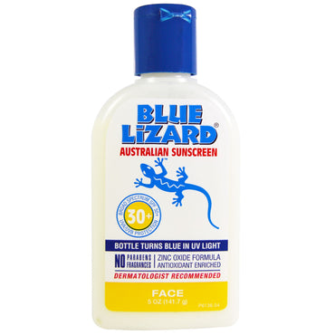 Protector solar australiano Blue Lizard, rostro SPF 30+, sin fragancia, 5 oz (141,7 g)