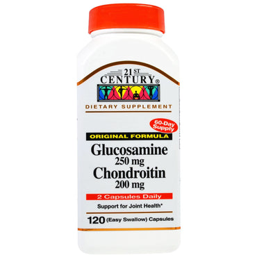 21e siècle, Glucosamine 250 mg Chondroïtine 200 mg, Formule originale, 120 capsules (à avaler facilement)