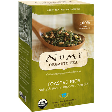 Numi Tea, شاي، شاي أخضر، أرز محمص، 18 كيس شاي، 1.65 أونصة (46.8 جم) لكل كيس