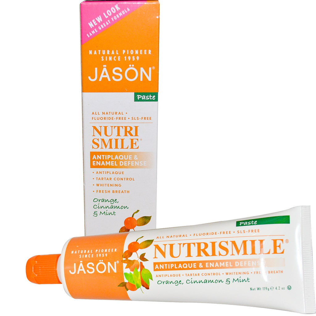 Jason Natural, NutriSmile، معجون مضاد للبلاك ومينا الأسنان، برتقال، قرفة ونعناع، ​​4.2 أونصة (119 جم)
