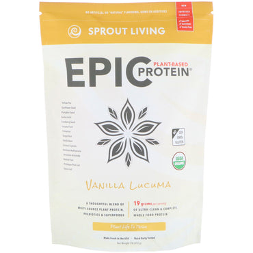 Sprout Living, Proteína vegetal épica, lúcuma y vainilla, 454 g (1 lb)