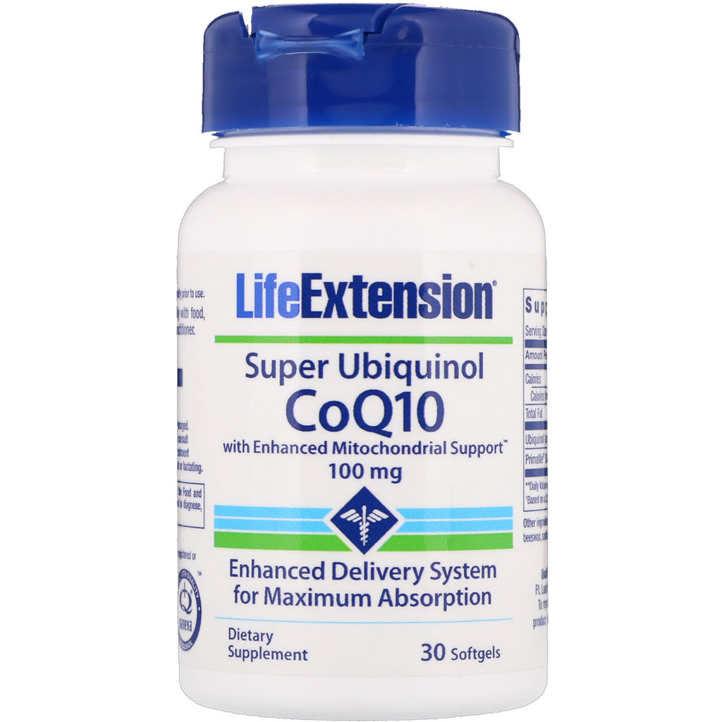 Life Extension, Super Ubiquinol CoQ10 met verbeterde mitochondriale ondersteuning, 100 mg, 30 softgels