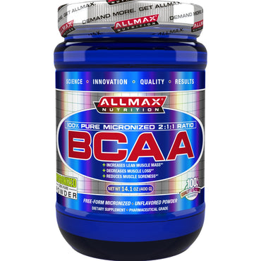 ALLMAX Nutrition, BCAA micronizat 100% pur, aminoacizi cu lanț ramificat de calitate japoneză, fără gluten, 80 porții, 400 g