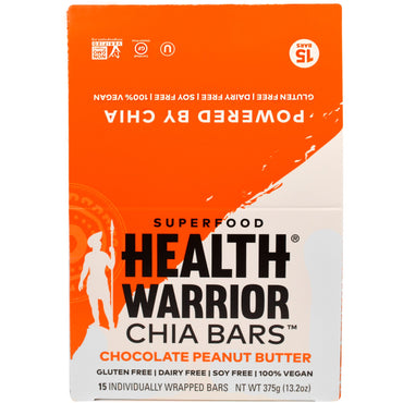 Health Warrior, Inc., Barras de Chia, Manteiga de Amendoim com Chocolate, 15 Barras, 375 g (13,2 oz)
