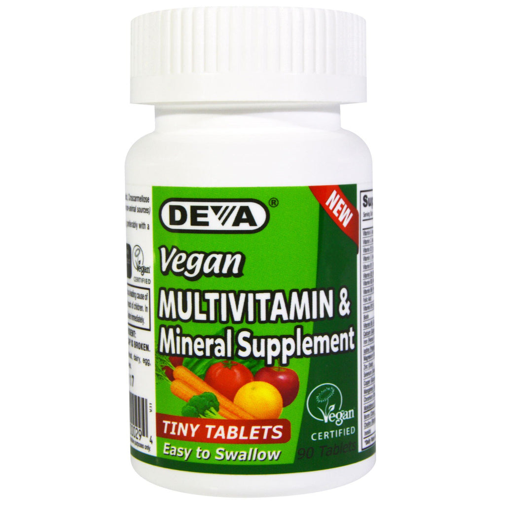 Deva, vegansk, multivitamin- og mineraltilskudd, bittesmå tabletter, 90 tabletter