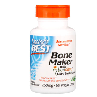Doctor's Best, Bone Maker con Bonolive, extracto de hoja de olivo, 250 mg, 60 cápsulas vegetales