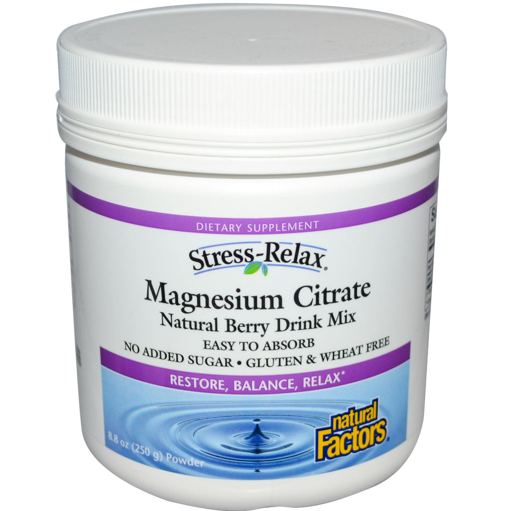 Natural Factors, Stress-Relax, Magnesium Citrate, Natural Berry Drink Mix, 8.8 oz (250 g) Powder