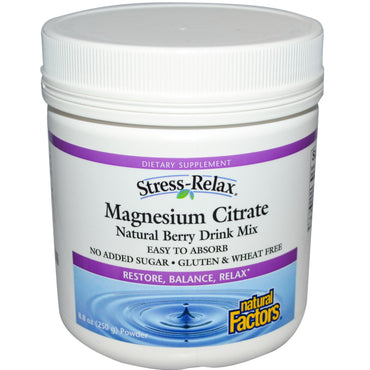 Natural Factors, Stress-Relax, Magnesium Citrate, Natural Berry Drink Mix, 8.8 oz (250 g) Powder