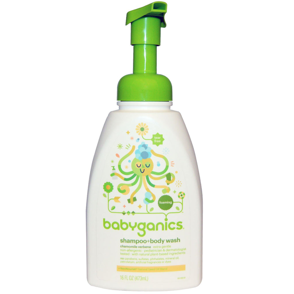 BabyGanics, แชมพู + ครีมอาบน้ำ, Chamomile Verbena, 16 fl oz (473 ml)