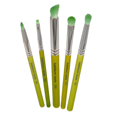 Ferramentas Bdellium, série bambu verde, olhos esfumaçados, conjunto de pincéis de 5 peças