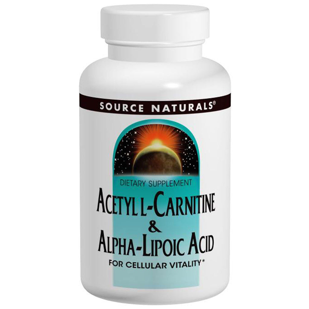 Source Naturals, acetil L-carnitină și acid alfa lipoic, 650 mg, 60 tablete