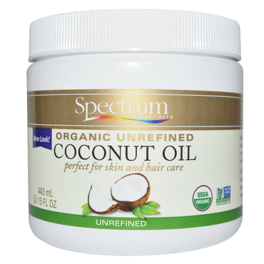 Spectrum Essentials, uraffinert kokosnøttolje, 15 fl oz (443 ml)