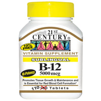 21st Century, B-12 sublingual, 5000 mcg, 110 tabletas