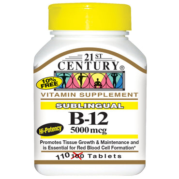 21st Century, فيتامين ب-12 تحت اللسان، 5000 ميكروجرام، 110 قرص