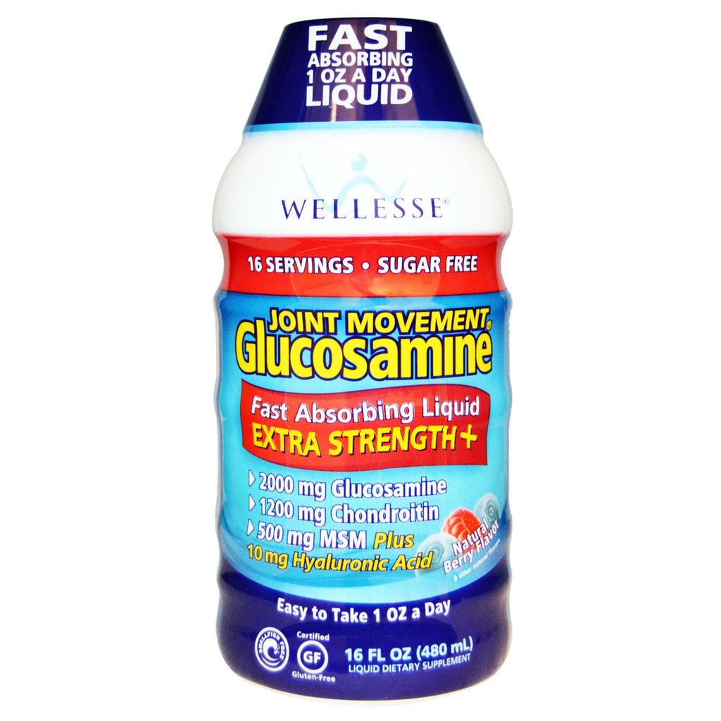 Wellesse Premium Liquid Supplements, Glucosamina para Movimento Articular, Sabor Natural de Frutas Silvestres, 480 ml (16 fl oz)