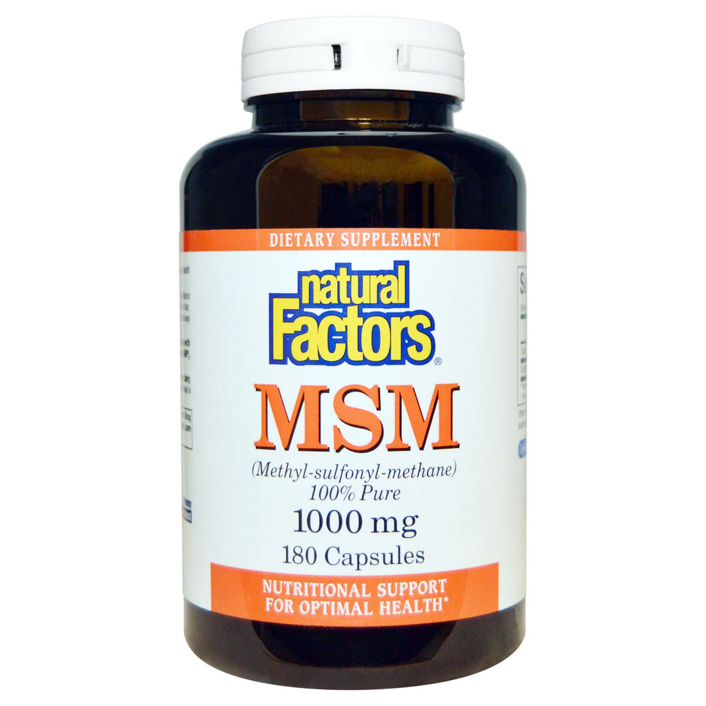 Naturlige faktorer, MSM, metyl-sulfonyl-metan, 1000 mg, 180 kapsler