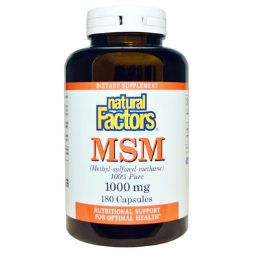 Naturlige faktorer, MSM, Methyl-Sulfonyl-Methan, 1.000 mg, 180 kapsler