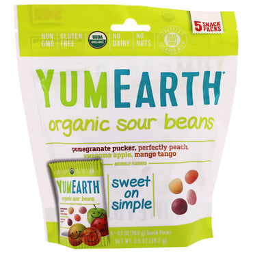YumEarth, Sour Beans, Assorted Flavors, 5 Snack Packs, 0,7 oz (19,8 g) hver