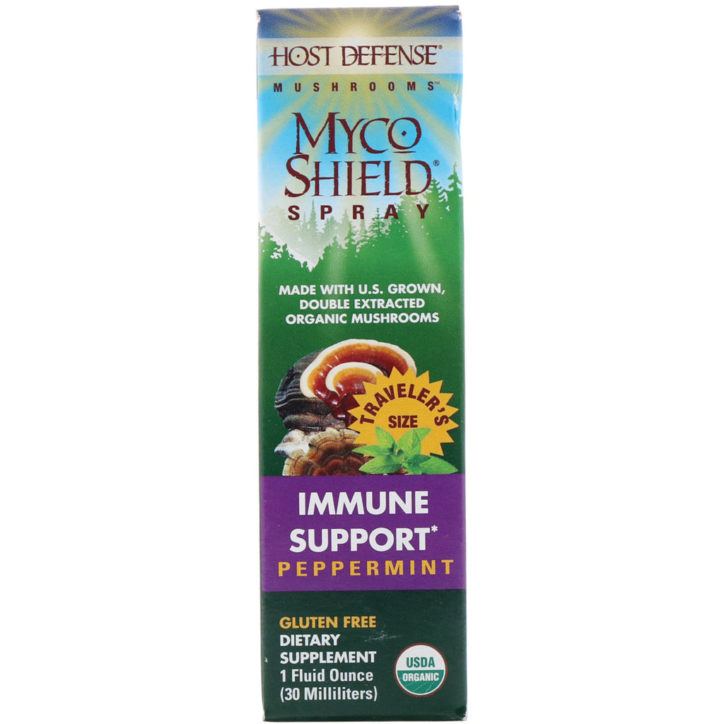 Fungi Perfecti, Host Defense Mushrooms, Myco Shield Spray, Immune Support Peppermint, 1 fl oz (30 ml)