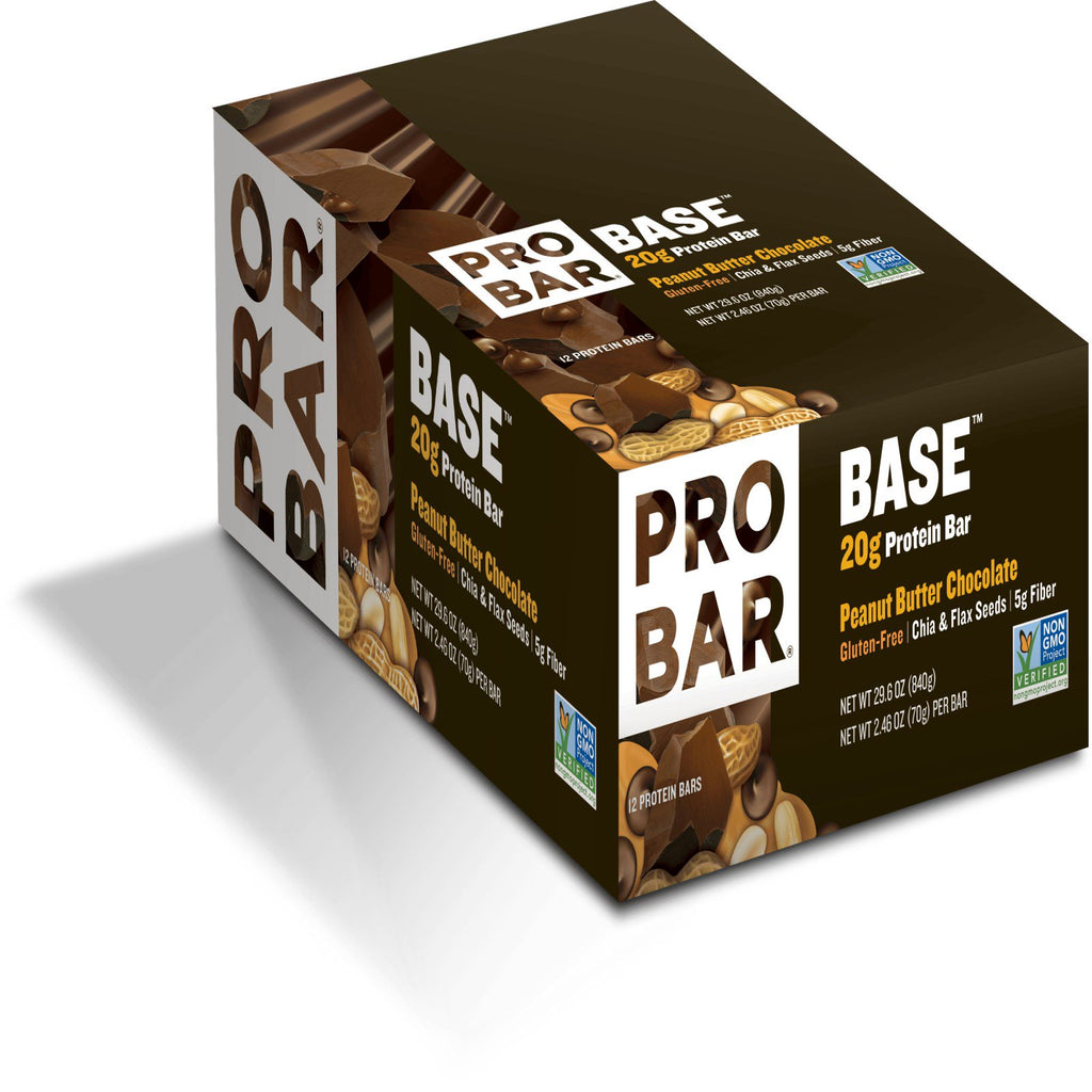 ProBar, bază, 20 g baton proteic, ciocolată cu unt de arahide, 12 batoane, 2,46 oz (70 g) fiecare