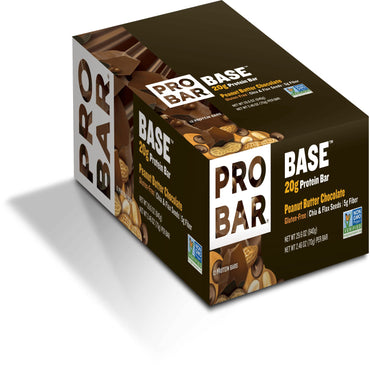 ProBar, base, barra de proteína de 20 g, chocolate con mantequilla de maní, 12 barras, 2,46 oz (70 g) cada una