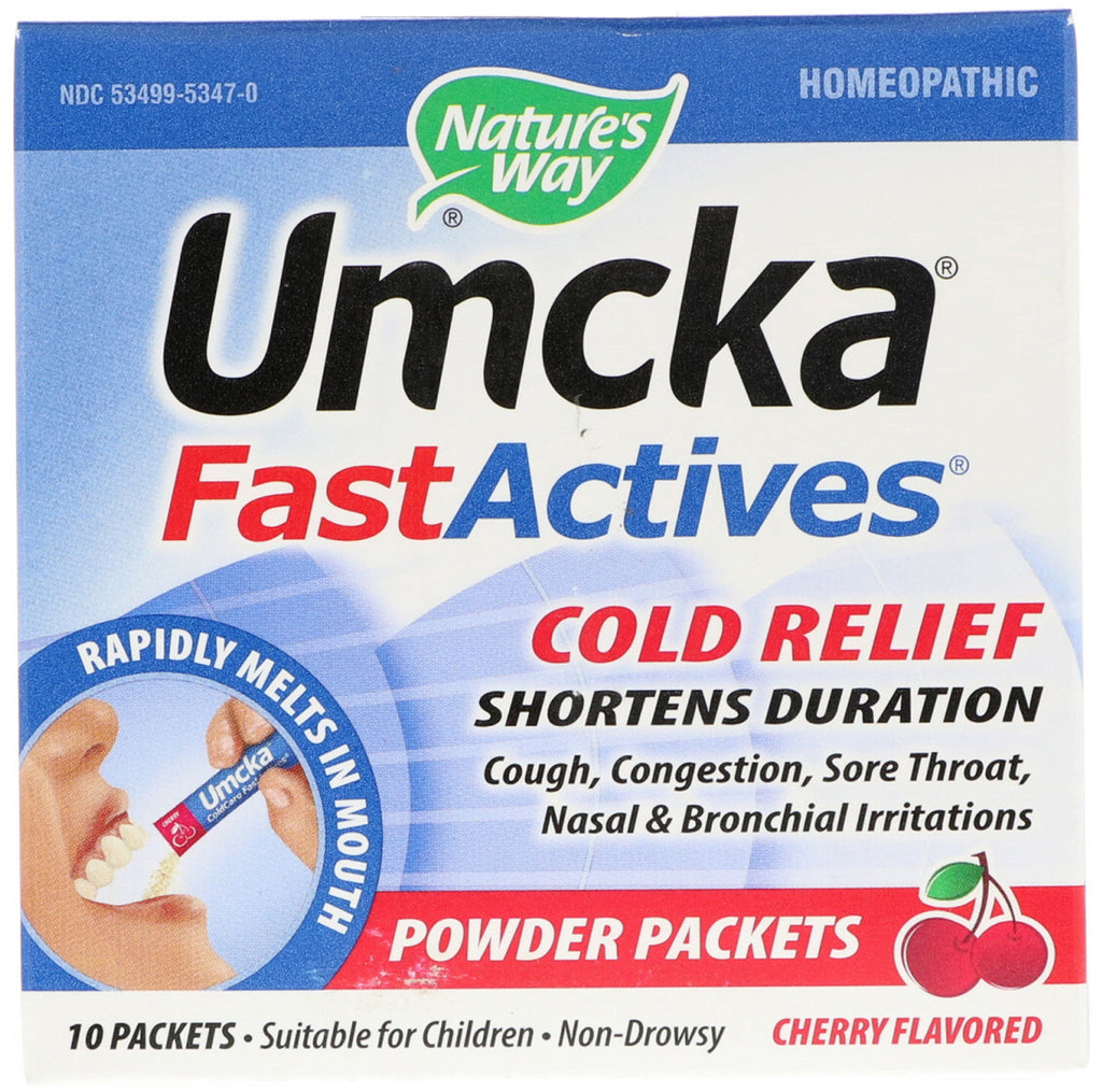 Nature's Way, Umcka, Fast Actives, Cold Relief, รสเชอร์รี่, ผง 10 ซอง