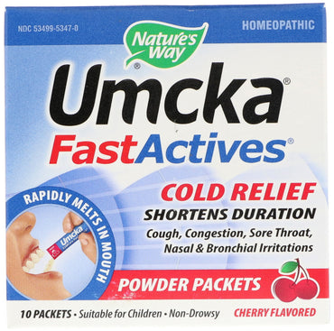Nature's Way, Umcka, Fast Actives, Cold Relief, Cherry Flavor, 10 Powder Packets