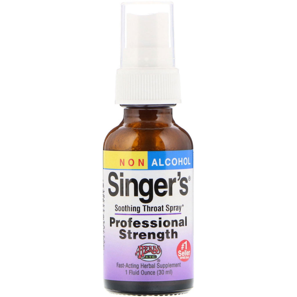 Herbs Etc., Singer's、スージング喉スプレー、ノンアルコール、1 fl oz (30 ml)