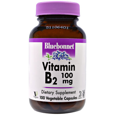 Bluebonnet Nutrition, Vitamin B2, 100 mg, 100 vegetarische Kapseln