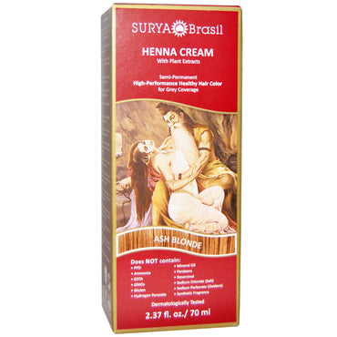 Surya Henna, Crema de henna, tinte y acondicionador para cabello, rubio ceniza, 70 ml (2,37 oz. líq.)