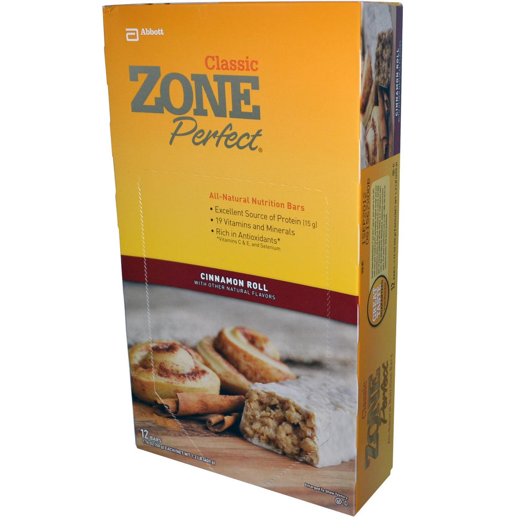 Barrette nutrizionali classiche completamente naturali ZonePerfect Rotolo alla cannella 12 barrette da 50 g (1,76 once) ciascuna