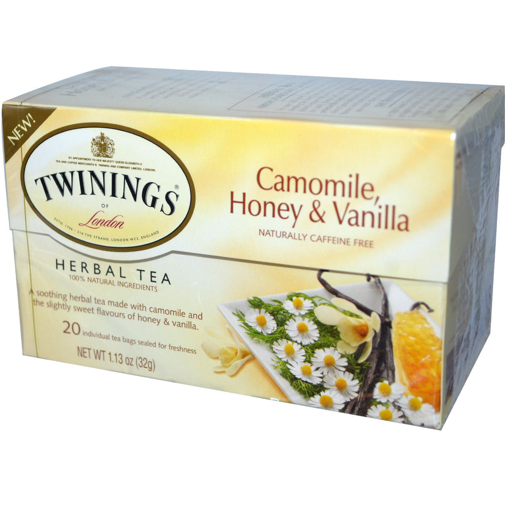 Twinings, ceai de plante, mușețel, miere și vanilie, fără cofeină, 20 pliculețe individuale de ceai, 1,13 oz (32 g)