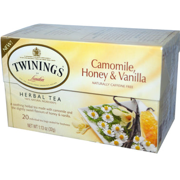 Twinings, شاي الأعشاب، البابونج، العسل والفانيليا، خالي من الكافيين، 20 كيس شاي فردي، 1.13 أونصة (32 جم)