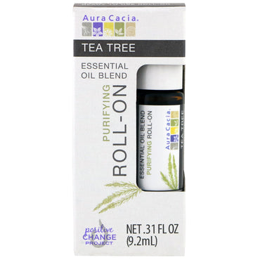 Aura Cacia, Miscela di oli essenziali, Roll-On purificante, Tea Tree, 9,2 ml (0,31 fl oz)