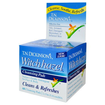 Dickinson Brands, T.N. Dickinson's Witch Hazel Cleansing Pads, 60 Pads, 2.13 in (5.41 cm) dia