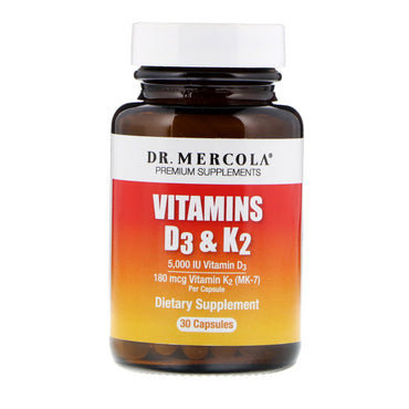 Dr. mercola, vitaminas d3 y k2, 30 cápsulas