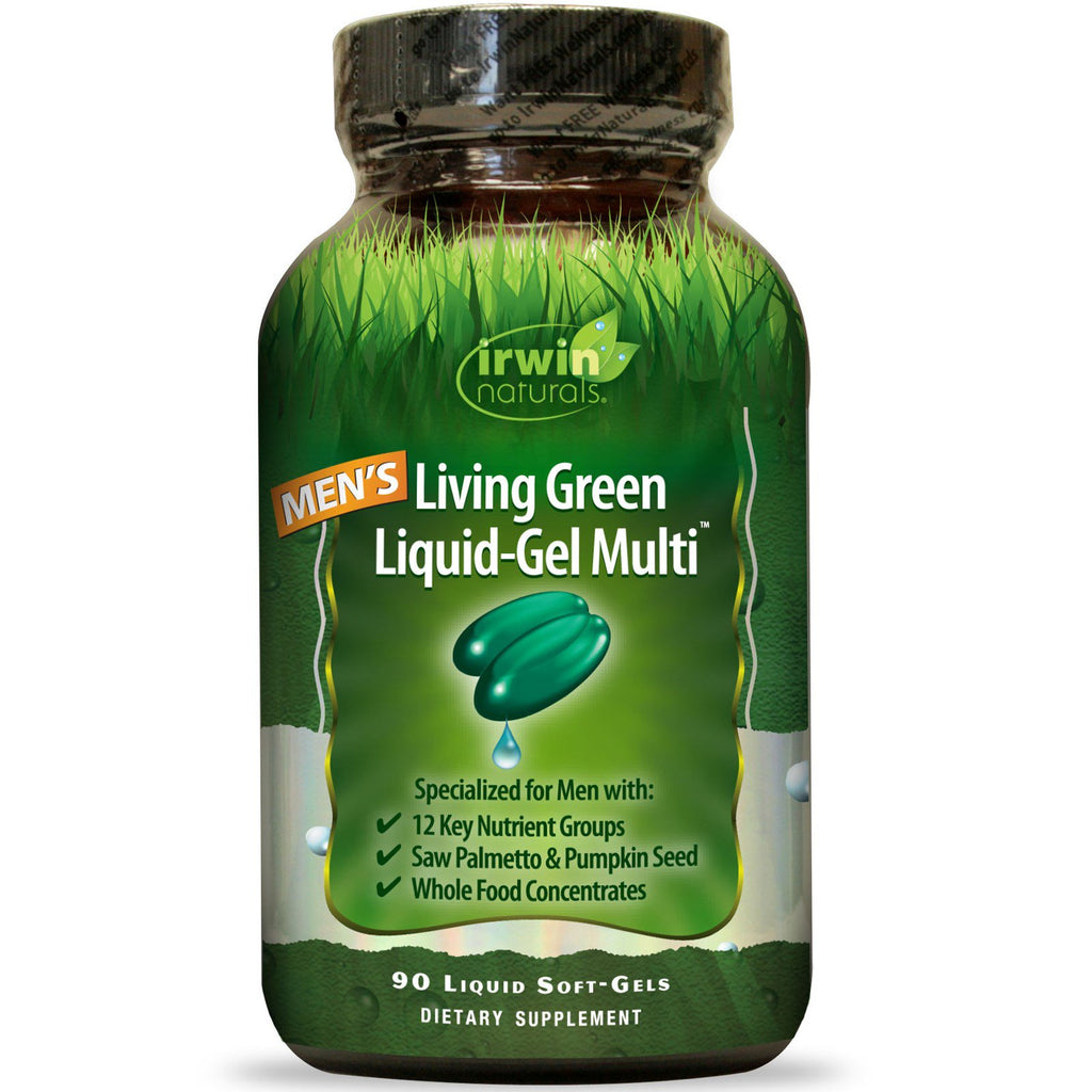 Irwin Naturals, gel liquido verde vivente da uomo multi, 90 gel morbidi liquidi