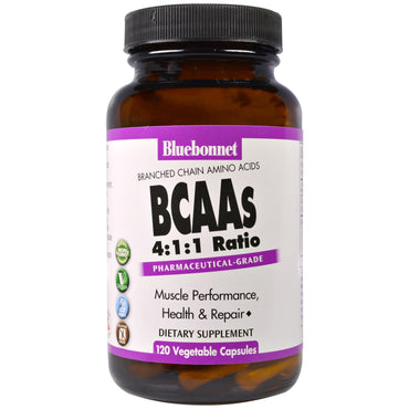 Bluebonnet nutrition, ratio bcaas 4:1:1 (acides aminés à chaîne ramifiée), 120 gélules végétariennes