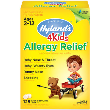 Hyland's, 4 Kids, Alivio de alergias, edades de 2 a 12 años, 125 tabletas de disolución rápida