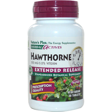Nature's Plus, actifs à base de plantes, Hawthorne, libération prolongée, 300 mg, 30 comprimés végétariens