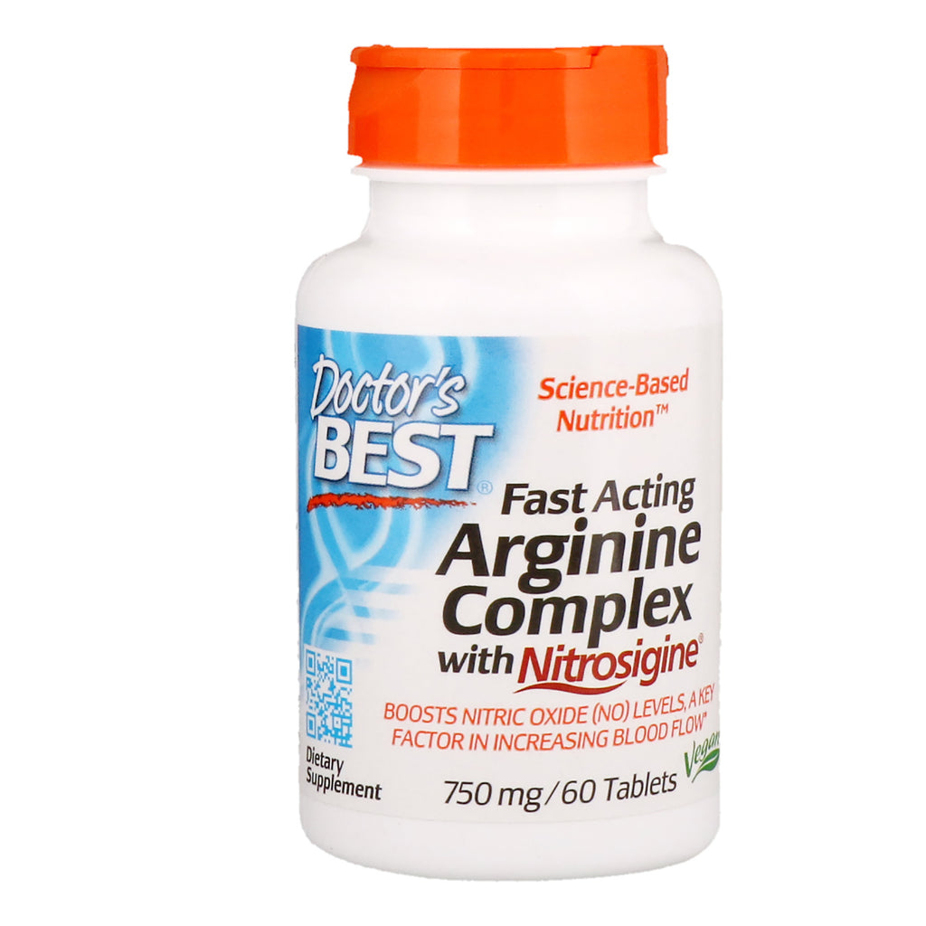 Doctor's Best, Complexo de Arginina de Ação Rápida com Nitrosigina, 750 mg, 60 Comprimidos