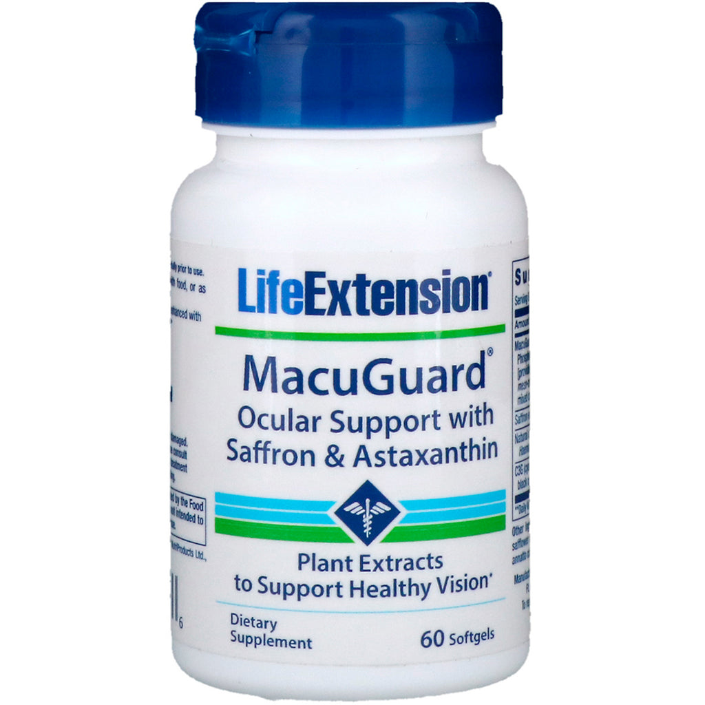 Life Extension, MacuGuard, 사프란 및 아스타잔틴 함유 안구 지원, 소프트젤 60정