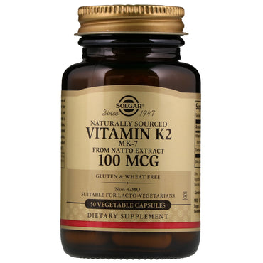Solgar, Vitamina K2 Natural, 100 mcg, 50 Cápsulas Vegetais