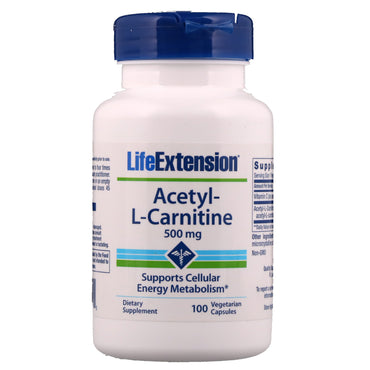 Life Extension, Acetyl-L-Carnitin, 500 mg, 100 vegetariske kapsler