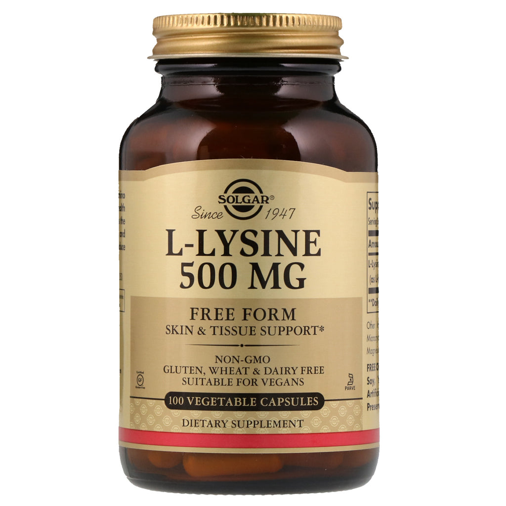 Solgar, L-Lysine, Forme Libre, 500 mg, 100 Gélules Végétales