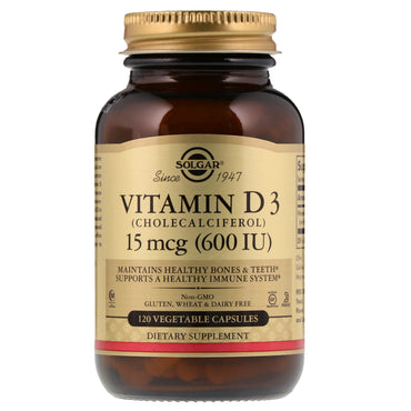 Solgar, vitamin d3 (kolekalsiferol), 600 iu, 120 vegetabilske kapsler